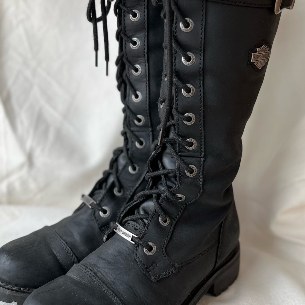 Harley Davidson Tall Leather Lace Up Boots Size 8 1/2 - Picture 4 of 8